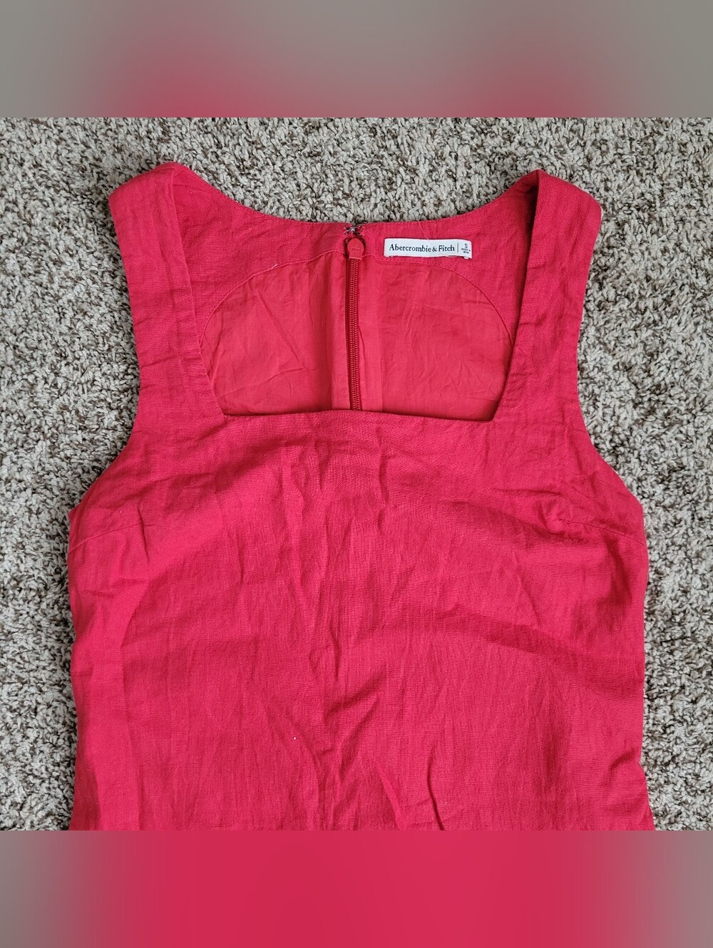 Abercrombie & Fitch Maxi Dress Linen Cotton Red Square Neck Long Back Slit Small - Picture 2 of 8